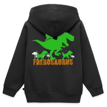 Frèrosaurus Citation Frère Dinosaure Cadeau - Sweat Premium à capuche zippé enfant bio - noir - Dos - AI Model Kid Male (0cm)