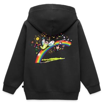 Blühwürmchen auf dem Regenbogen - Kinder Premium Organic Zip Hoodie - Schwarz - Hinten - AI Model Kid Male (0cm)