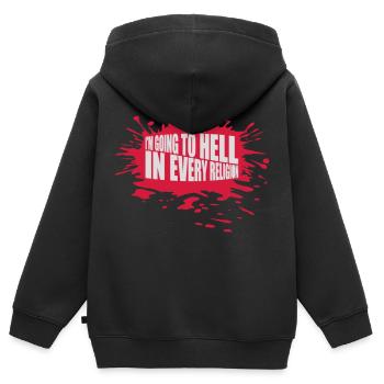 En allant en enfer - Sweat Premium à capuche zippé enfant bio - noir - Dos - AI Model Kid Male (0cm)