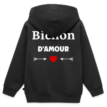 Bichon d'amour - Sweat Premium à capuche zippé enfant bio - noir - Dos - AI Model Kid Male (0cm)