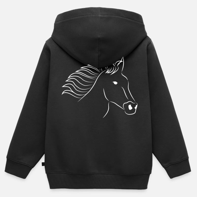 Tête de cheval blanche - Sweat Premium à capuche zippé enfant bio - noir