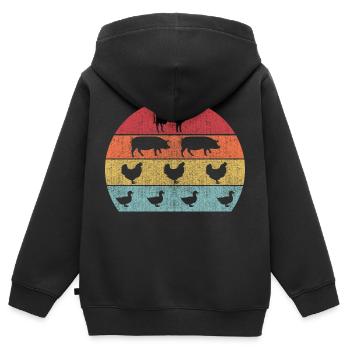 Animal rétro, Animaux de ferme - Sweat Premium à capuche zippé enfant bio - noir - Dos - AI Model Kid Male (0cm)