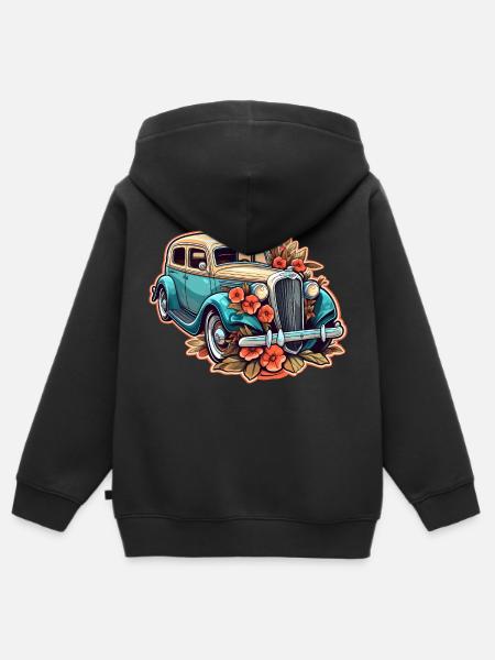 Voiture floral - Hoodie Premium med dragkedja barn ekologisk - svart