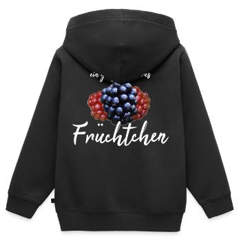 Früchtchen frech - Kinder Premium Organic Zip Hoodie - Schwarz - Hinten - AI Model Kid Male (0cm)