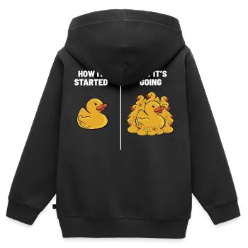 Rubber Duck Duckling Funny How It Started How It's - Kinder Premium Organic Zip Hoodie - Schwarz - Hinten - AI Model Kid Male (0cm)