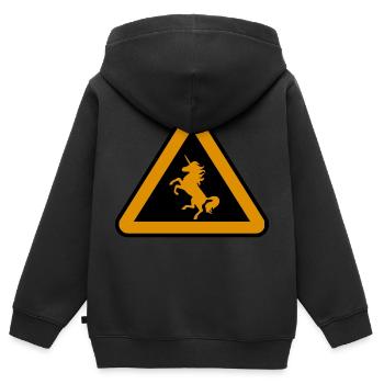 Attention licorne, danger - Sweat Premium à capuche zippé enfant bio - noir - Dos - AI Model Kid Male (0cm)