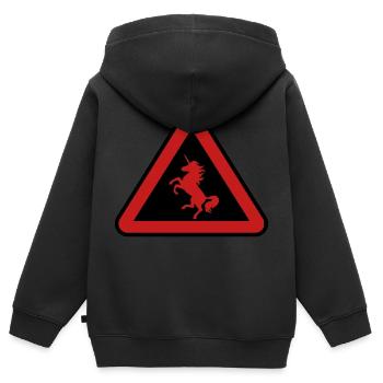 Attention licorne, danger - Sweat Premium à capuche zippé enfant bio - noir - Dos - AI Model Kid Male (0cm)