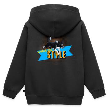 Sautez dans le style Agilité Chien Sport Border Collie - Sweat Premium à capuche zippé enfant bio - noir - Dos - AI Model Kid Male (0cm)