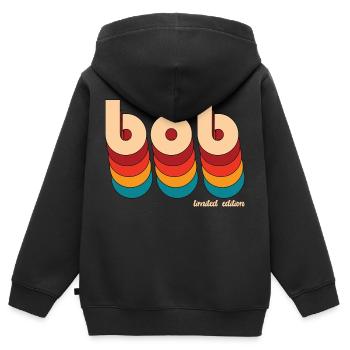 Retro Bob Name - Kids Premium Organic Zip-up Hoodie - black - Back - AI Model Kid Male (0cm)