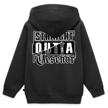 Vêpres // Illustration - Sweat Premium à capuche zippé enfant bio - noir - Dos - AI Model Kid Male (0cm)