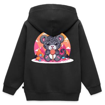 Leololli - Sweat Premium à capuche zippé enfant bio - noir - Dos - AI Model Kid Male (0cm)