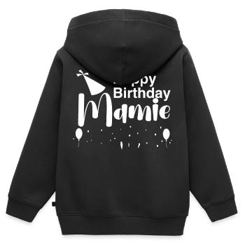 Happy Birthday Mamie - Sweat Premium à capuche zippé enfant bio - noir - Dos - AI Model Kid Male (0cm)