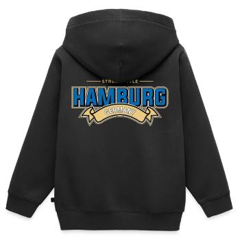 Hamburg - Kinder Premium Organic Zip Hoodie - Schwarz - Hinten - AI Model Kid Male (0cm)