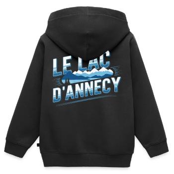 Le Lac d'Annecy - Sweat Premium à capuche zippé enfant bio - noir - Dos - AI Model Kid Male (0cm)