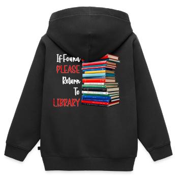 Wenn gefunden, bitte zurück zur Bibliothek - Kinder Premium Organic Zip Hoodie - Schwarz - Hinten - AI Model Kid Male (0cm)