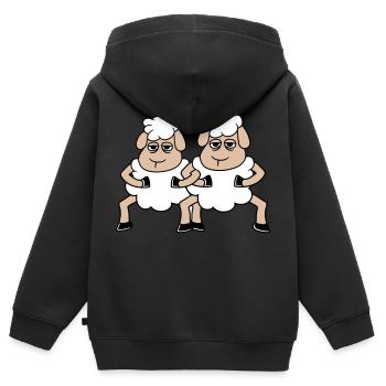 2 Schafe Gucken Müde Gelangweilt Freunde Team Crew - Kinder Premium Organic Zip Hoodie - Schwarz - Hinten - AI Model Kid Male (0cm)