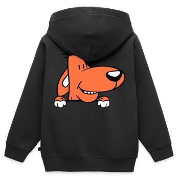 chien derrière le mur clôture signe peeps drôle coquin - Sweat Premium à capuche zippé enfant bio - noir - Dos - AI Model Kid Male (0cm)