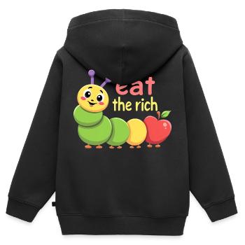 Ver affamé - Chenille Kawaii - Sweat Premium à capuche zippé enfant bio - noir - Dos - AI Model Kid Male (0cm)