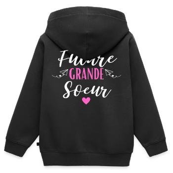 Future grande soeur annoncez votre grossesse - Sweat Premium à capuche zippé enfant bio - noir - Dos - AI Model Kid Male (0cm)