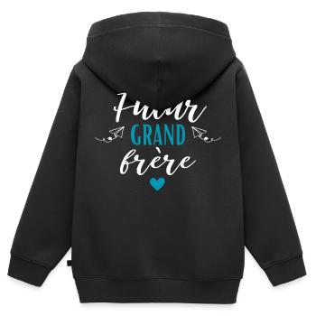 Futur grand frère annonce grossesse - Sweat Premium à capuche zippé enfant bio - noir - Dos - AI Model Kid Male (0cm)