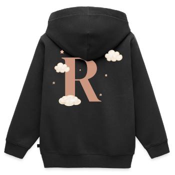 Buchstabe r bewölkt Sterne - Kinder Premium Organic Zip Hoodie - Schwarz - Hinten - AI Model Kid Male (0cm)