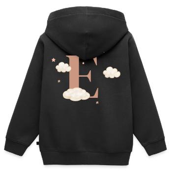 Buchstabe e bewölkt Sterne - Kinder Premium Organic Zip Hoodie - Schwarz - Hinten - AI Model Kid Male (0cm)