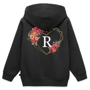 Blumiger goldener Herzbuchstabe - Kinder Premium Organic Zip Hoodie - Schwarz - Hinten - AI Model Kid Male (0cm)