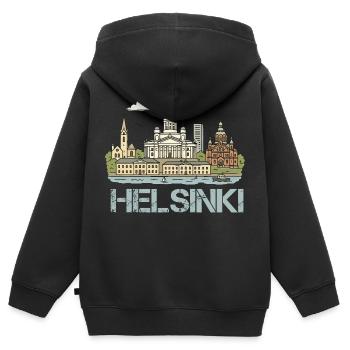 Ville d’Helsinki - Sweat Premium à capuche zippé enfant bio - noir - Dos - AI Model Kid Male (0cm)