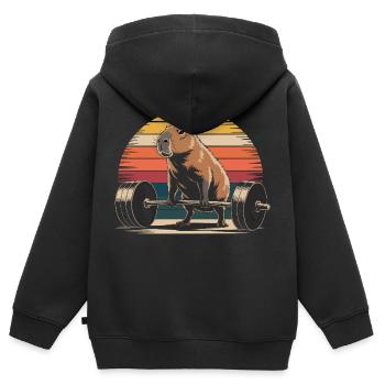 Soulevé de terre Capybara - Sweat Premium à capuche zippé enfant bio - noir - Dos - AI Model Kid Male (0cm)
