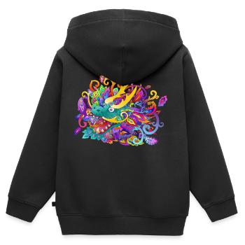 dragon chinois - Sweat Premium à capuche zippé enfant bio - noir - Dos - AI Model Kid Male (0cm)