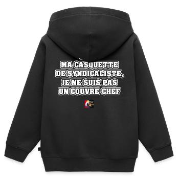 AVEC MA CASQUETTE DE SYNDICALISTE, JE NE SUIS PAS - Sweat Premium à capuche zippé enfant bio - noir - Dos - AI Model Kid Male (0cm)
