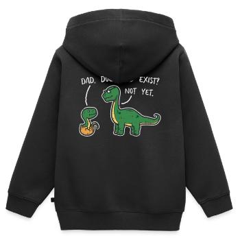 Papa athée Dieu existe-t-il ? Pas encore les dinosaures - Sweat Premium à capuche zippé enfant bio - noir - Dos - AI Model Kid Male (0cm)