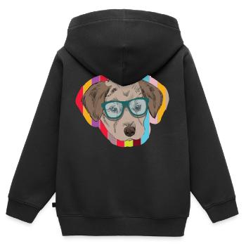 Nerd Hund als Hipster mit Brille - Kinder Premium Organic Zip Hoodie - Schwarz - Hinten - AI Model Kid Male (0cm)