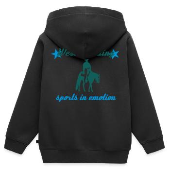 Équitation Western Sport en émotion - Sweat Premium à capuche zippé enfant bio - noir - Dos - AI Model Kid Male (0cm)