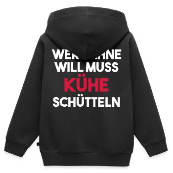 Wer Sahne will muss Kühe schütteln Geschenk - Kinder Premium Organic Zip Hoodie - Schwarz - Hinten - AI Model Kid Male (0cm)