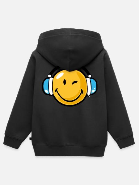 Smiley headphones - Kinder Premium Organic Zip Hoodie - Schwarz