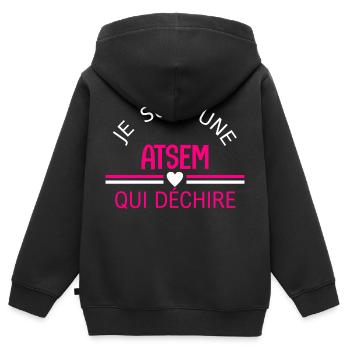 je suis une atsem qui déchire - Sweat Premium à capuche zippé enfant bio - noir - Dos - AI Model Kid Male (0cm)