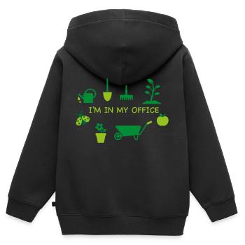 Garten - ich bin in meinem Büro - Kinder Premium Organic Zip Hoodie - Schwarz - Hinten - AI Model Kid Male (0cm)