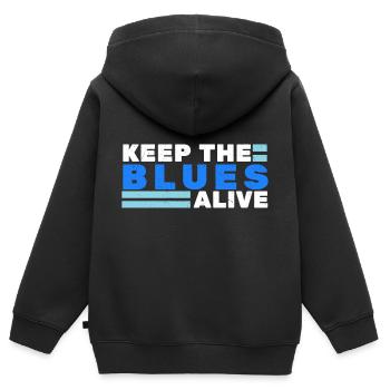 Blues - Kinder Premium Organic Zip Hoodie - Schwarz - Hinten - AI Model Kid Male (0cm)