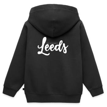 Leeds | England - Kinder Premium Organic Zip Hoodie - Schwarz - Hinten - AI Model Kid Male (0cm)