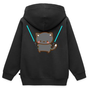 Süße Katze mit blauen Lichtschwertern - Kinder Premium Organic Zip Hoodie - Schwarz - Hinten - AI Model Kid Male (0cm)