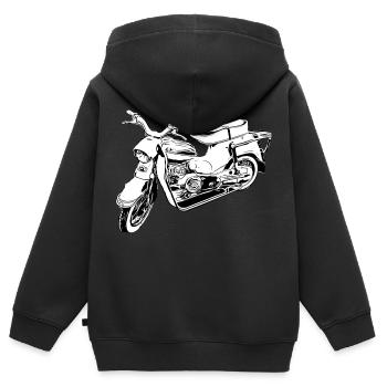 DS50 / conducteur d'hirondelle / Ostalgie / cyclomoteur oldtimer - Sweat Premium à capuche zippé enfant bio - noir - Dos - AI Model Kid Male (0cm)