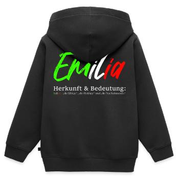 Emilia - Herkunft und Bedeutung - Kinder Premium Organic Zip Hoodie - Schwarz - Hinten - AI Model Kid Male (0cm)
