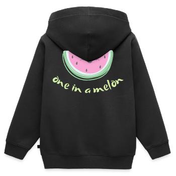 Un en melon / million - douce rengaine avec melon - Sweat Premium à capuche zippé enfant bio - noir - Dos - AI Model Kid Male (0cm)