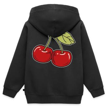 Kirsche - Kinder Premium Organic Zip Hoodie - Schwarz - Hinten - AI Model Kid Male (0cm)