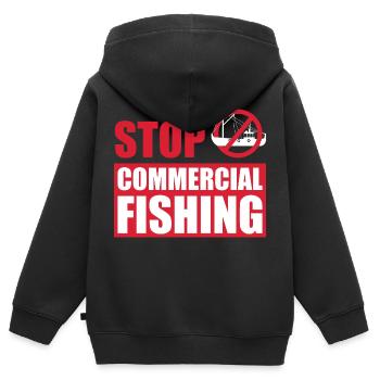 Stop Commercial Fishing and save the World - Kids Premium Organic Zip-up Hoodie - black - Back - AI Model Kid Male (0cm)