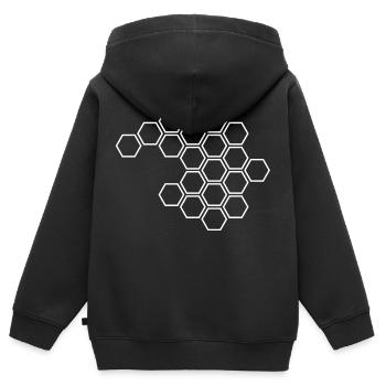Hexagones blancs - Sweat Premium à capuche zippé enfant bio - noir - Dos - AI Model Kid Male (0cm)