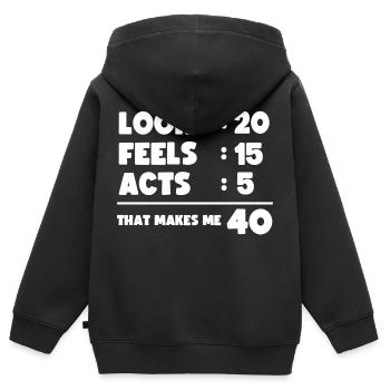 40e anniversaire Humour drôle - Sweat Premium à capuche zippé enfant bio - noir - Dos - AI Model Kid Male (0cm)