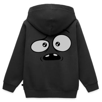 Skeptisches verwirrtes Comic Gesicht - Kinder Premium Organic Zip Hoodie - Schwarz - Hinten - AI Model Kid Male (0cm)