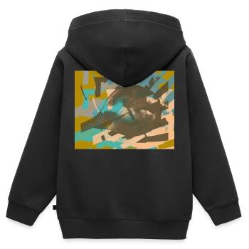 Mandoline - Pop Art Grafik oliv blau - Kinder Premium Organic Zip Hoodie - Schwarz - Hinten - AI Model Kid Male (0cm)